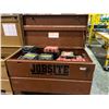 Image 1 : Jobsite mobile locking toolbox with numerous empty Milwaukee & Dewalt tool cases