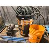 Image 1 : Pallet misc shelving, HD 100' garden hose, large garbage can