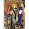 Image 1 : Pallet of numerous tools including Bosch Hammer Drill, Holt tool box with tools, clamps, jacks, adju