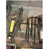 Image 4 : Pallet of numerous tools including Bosch Hammer Drill, Holt tool box with tools, clamps, jacks, adju