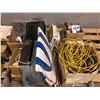 Image 1 : Pallet of 100's of ft of various extension cords, portable heater, rolls of adding machine tape, por