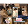 Image 1 : Pallet of antique collector books, dolls, vcr, offfice supplies, organizers, envelopes