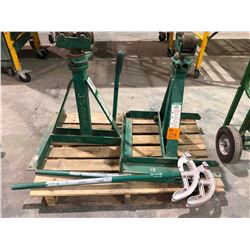 2 Greenlee ratchet type 656 Reel stands 3750 16 CAP, 2 Greelee 1" pipe benders