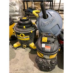 2 commercial shop vacs (1 contractor & 1 large drywall vac with tub of hoses