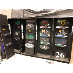 5 display shelves with extra shelves and lights