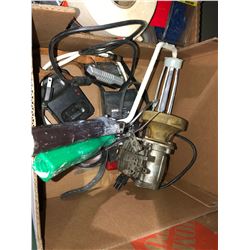 3 boxes of clamps, Misc. tools, tow ropes, antique wood tools plus misc.