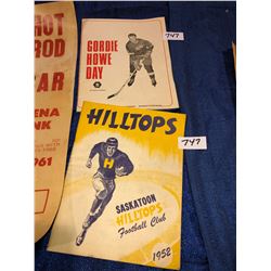 Saskatoon Hilltops programs from 1952, 1958, Saskatoon's first hotrod show 1961, Johnny Cash Photo, 