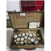 Image 1 : Lot of antique pocket watches in small antique suitcase, included Westclox, Hamilton, Hislam, and se