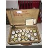 Image 3 : Lot of antique pocket watches in small antique suitcase, included Westclox, Hamilton, Hislam, and se
