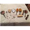 Image 1 : Antique silver personal care items, mirrors, brushes, comb, several items marked "Birks Sterling"