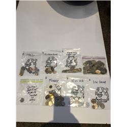 8 lots of various coins from around the world, Ireland, China, France, Nigeria, Mexico, Switzerland,
