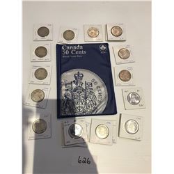 Lot of Canadian 50 cent pieces, 18 pieces ranging from 1910 to 1967