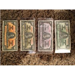 Four 1937 Canadian Banknotes &1.00, $10.00, $20.00, $50.00