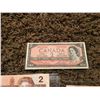 Image 2 : Canadian two dollar bills, one 1954, four 1974, six 1986
