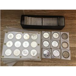 Giant lot of Canadian Silver dollars, approx 65 Canadian one dollar coins from 1960s to 1970s