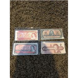 Canadian two dollar bills, 1 from 1937, 11 from 1954, 1 from 1974, 5 from 1986