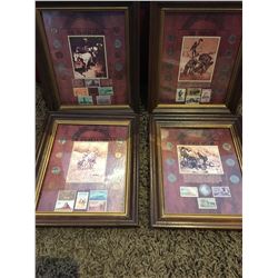 Set of four framed coin & stamp collections, commemorating notable history of the USA West