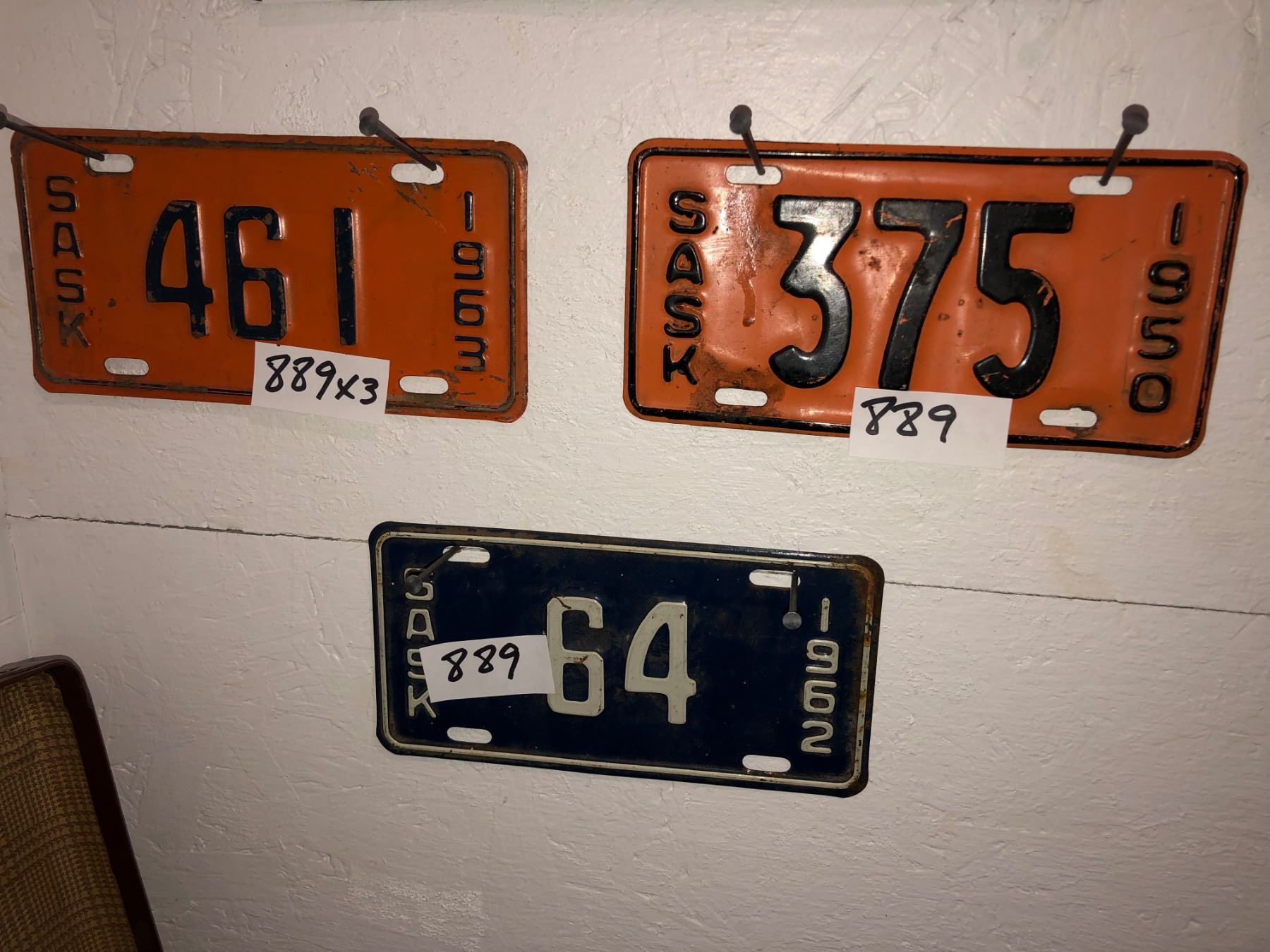 3 Sask Motorcycle plates, 1950, 1963, 1962