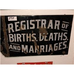 Porcelain "Registrar of Births & Deaths & Marriages" plus Sask Plumber plate 1975