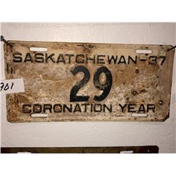 1937 Sask Plates "Coronation"