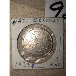 1939 Third Reich 5 mark coin, Third Reich Brass Eagle, Flag Topper