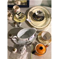 Ridgeway gold trimed serving platters, large gravy boat, salt & peppers, teapot