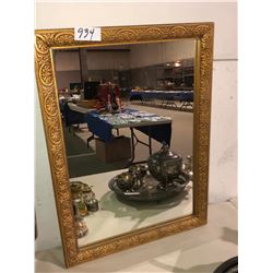 Gold framed mirror, metal wall sconce, cameo ink well, condiment silver jar