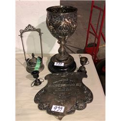1911 Woodlawn bowling silver shield, trophies, silverwares
