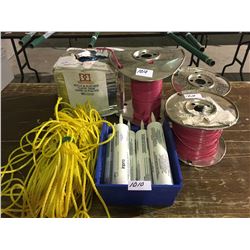 3 rolls wire, vinyl seal, rope, ball of twine