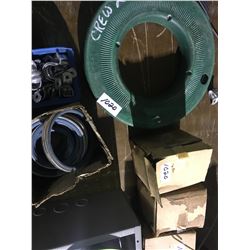 Greenlee fishtape, electrical connectors, Brass C lamps, conduit, numerous boxes of electrical