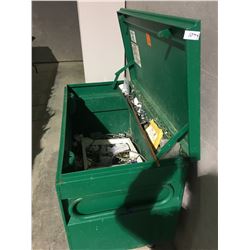 Greenlee locking tool chest on wheels with large amount of electrical parts