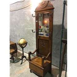 1920s Mission style hall tree with storage & hat racks, approx 76" tall x 40" wide
