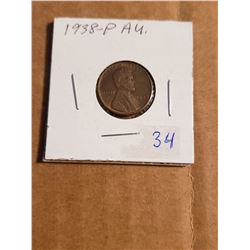 1938 P Wheat Penny AU