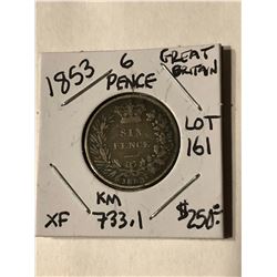 Rare 1853 Silver Great Britain 6 Pence Extra Fine Grade