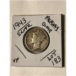 1943 Silver Mercury Dime Very Fine Grade