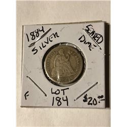 1884 Silver Seated Dime Fine Grade Early US Coin