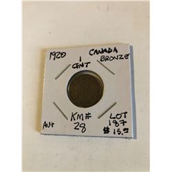 1920 Canada One Cent Nice Early Canadian Penny