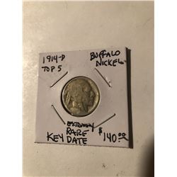Extremely Rare Key Date 1914 D Buffalo Nickel acid wash