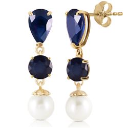 Genuine 10.10 ctw Sapphire & Pearl Earrings Jewelry 14KT Yellow Gold - REF-58F7Z