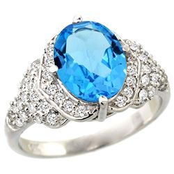 Natural 2.92 ctw swiss-blue-topaz & Diamond Engagement Ring 14K White Gold - REF-102M7H