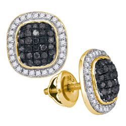 0.55 CTW Black Color Diamond Square Cluster Earrings 10KT Yellow Gold - REF-32W9K