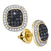 Image 1 : 0.55 CTW Black Color Diamond Square Cluster Earrings 10KT Yellow Gold - REF-32W9K