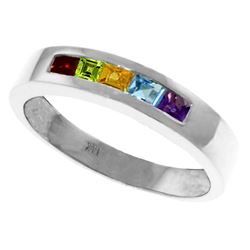 Genuine 0.60 ctw Multi-gemstones Ring Jewelry 14KT White Gold - REF-46T2A