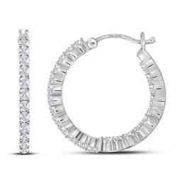 1.96 CTW Diamond Single Row Hoop Earrings 14KT White Gold - REF-134Y9X