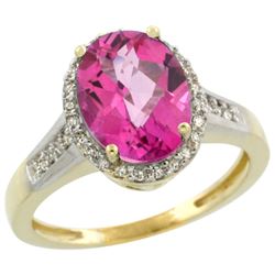 Natural 2.49 ctw Pink-topaz & Diamond Engagement Ring 14K Yellow Gold - REF-42K2R