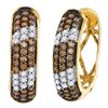 Image 1 : 1.02 CTW Cognac-brown Color Diamond Hoop Earrings 10KT Yellow Gold - REF-64W4K