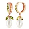 Image 1 : Genuine 10.30 ctw Peridot & Pearl Earrings Jewelry 14KT Rose Gold - REF-56T7A
