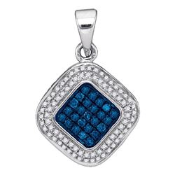 0.25 CTW Blue Color Diamond Diagonal Square Cluster Pendant 10KT White Gold - REF-18Y2X