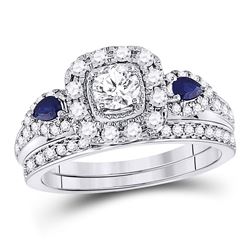 1.06 CTW Blue Sapphire & Diamond Ring 14KT White Gold - REF-183M9Y