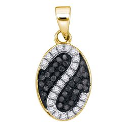 0.25 CTW Black Color Diamond Oval Cluster Pendant 10KT Yellow Gold - REF-16Y4X